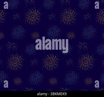 Fireworks celebration Seamless pattern. Vector graphic line ink illustration. design for fashion graphics, textile prints, fabrics, wallpapers. For lo Stock Vector
