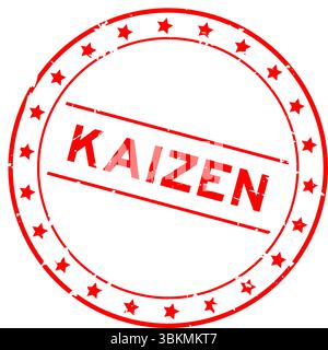Grunge red kaizen word round rubber seal stamp on white background Stock Vector