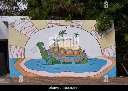 Grafitto zum Umweltschutz, Keep the Galapagos Clean, Puerto Baquerizo Moreno, Isla San Cristóbal, Islas Galápagos, Ecuador Stock Photo