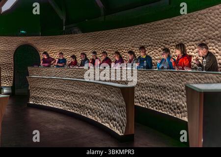 Tasting of Cognac varieties at the Baron Otard House in the Château de Cognac: the château stands for the transformation of the region: from a manor house to the centre of Cognac production. Its walls tell of both royal history and the birth of one of France's most famous spirits. Guided tours and tastings. Sightseeing tour with tasting at the Château de Cognac. Rue François 1er, Cognac, Nouvelle-Aquitaine, France Stock Photo