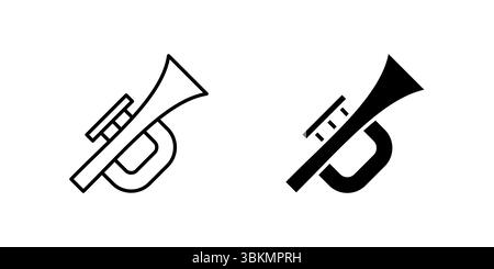 Classic trumpet icon set representing brass instruments, music, and performance. Ideal for bands, orchestras, and entertainment themes. Stock Vector
