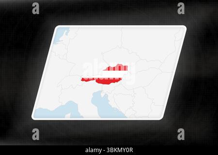 Austria Highlighted in Flag Colors on Geographic Map. Modern Map on a dark abstract backdrop. Stock Vector
