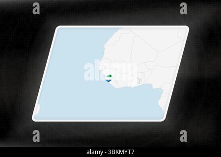 Sierra Leone Highlighted in Flag Colors on Geographic Map. Modern Map on a dark abstract backdrop. Stock Vector