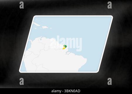 French Guiana Highlighted in Flag Colors on Geographic Map. Modern Map on a dark abstract backdrop. Stock Vector