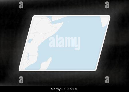 Seychelles Highlighted in Flag Colors on Geographic Map. Modern Map on a dark abstract backdrop. Stock Vector