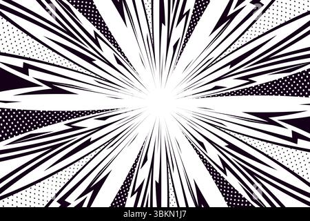Comic book speed black lines background. Radial design for comic books and manga. Anime explosion effect. Anime art frame Stock Vector