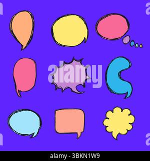 Hand drawn chat bubble. Frames for selecting text. Speech frames in cartoon style Stock Vector