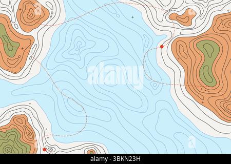 Topographic map with mountain relief, contur abstract wavy lines, top view land Stock Vector