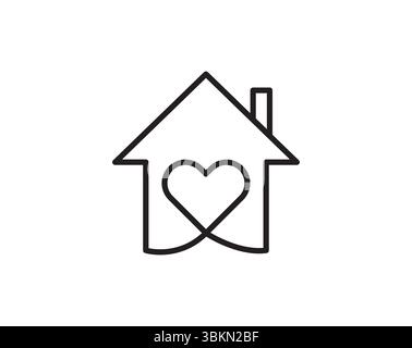The Love Home icon combines a heart and house symbol, representing warmth, affection, and comfort Stock Vector