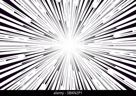 Comic book speed black lines background. Radial design for comic books and manga. Anime explosion effect. Anime art frame Stock Vector