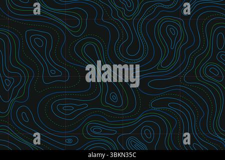 Topographic map with mountain relief, contur abstract wavy lines, top view land Stock Vector