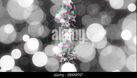 Displaying abstract network glitching with colored fringes in digital space, with bokeh overlays Stock Photo