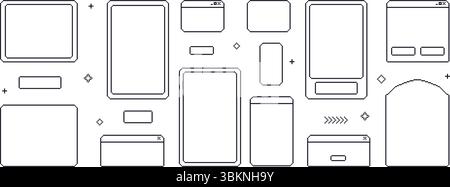 Pixel art frames set. 8 bit geometric borders. Rectangle text boxes in retro 90s style isolated on white background. Digital blanks with decoration. V Stock Vector