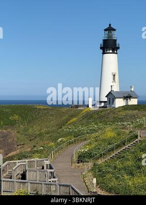 The Yaquina Head Lighthouse on the Oregon central coast. Stock Photo