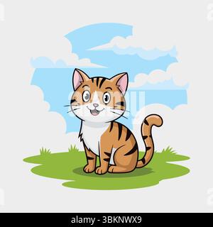 A simple cartoon cat with a happy expression, drawn in a vector art style Stock Vector