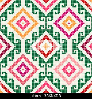 Seamless vector pattern with traditional Mexican Teenek Huastek embroidery symbols Stock Vector