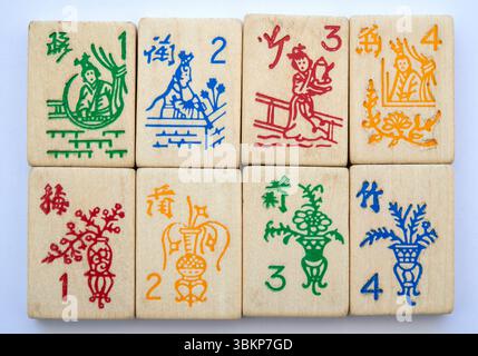 Full sets of flower and season tiles from a game of mahjong Stock Photo