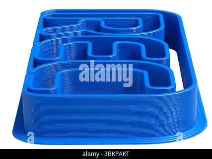 Complex blue plastic part created by 3D printing isolated on transparent white background Stock Photo