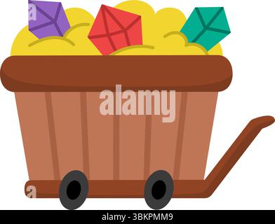 Vector treasure sack icon. Bag with gold, diamonds, gemstones, ruby, emerald. Magic or fairytale pouch with precious stones isolated on white backgrou Stock Vector