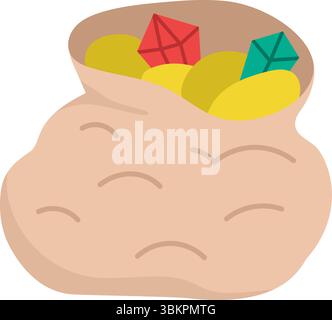 Vector wooden railway cart with icon. Dwarf miner wagon with gold, diamonds, gemstones, ruby, emerald. Magic or fairytale trolley with precious stones Stock Vector