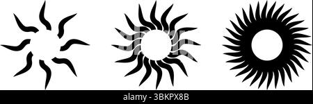 Twisted sun symbols. Round swirl icons. Fan, cooler, ventilator, spinner or pinwheel toy signs. Vortex, vertigo or tornado pictograms isolated on white background. Vector graphic illustration. Stock Vector