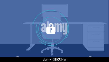 Displaying padlock icon with concentric overlays over office desk, highlighting security Stock Photo