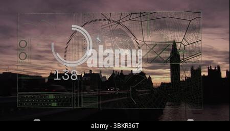 Displaying HUD overlay with 138 Stock Limit over Westminster Bridge, cars and Big Ben skyline Stock Photo