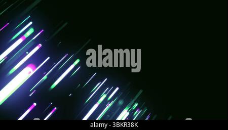 Flowing neon light streaks creating bright cascade in abstract design with vibrant neon, copy space Stock Photo