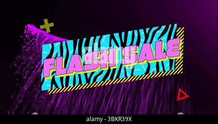 Displaying zebra-print turquoise rectangle tilting in digital promo design, with FLASH SALE text Stock Photo