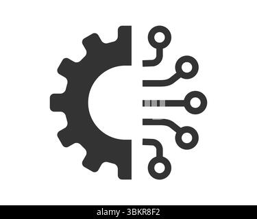 Technology and industry concept. Half gear, half circuit board represents innovation, automation, and digital transformation. Use for tech, engineerin Stock Vector
