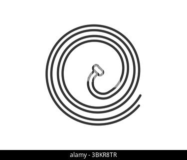 Graphic illustration of a coiled hose. Simple, clean vector design. Use for plumbing concepts, water conservation, or abstract design elements. Versat Stock Vector