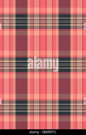 Weave pattern vector background, bold check seamless fabric. Handkerchief textile plaid tartan texture in red and orange colors palette. Stock Vector