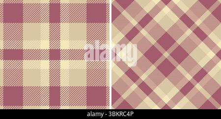 Elegant duo of beige and burgundy plaid patterns.  Perfect for textile design, apparel, or autumnal branding. Stock Vector