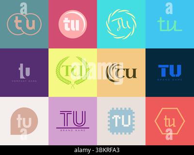 TU logo company template. Letter t and u logotype. Set different classic serif lettering and modern bold text with design elements. Initial font typog Stock Vector