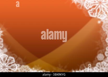 Abstract digital panel is showing orange gradient with overlapping waves and white snowflake border Stock Photo
