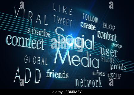 Social media buzzwords on black background Stock Photo