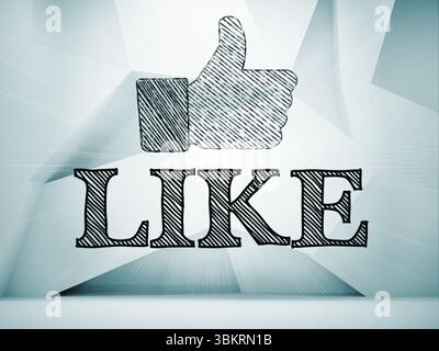 Thumb up icon on abstract wall Stock Photo