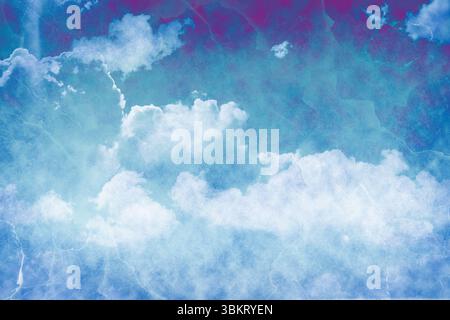 Textured flat design sky is displaying billowing white cumulus clouds with pastel purple tones Stock Photo
