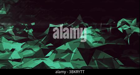 Abstract design is showing translucent green shards floating on dark backdrop with moustache motifs Stock Photo