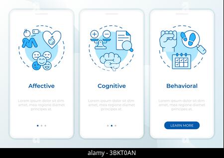 Job attitude major components blue onboarding mobile app screen Stock Vector
