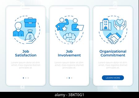 Job attitude types blue onboarding mobile app screen Stock Vector