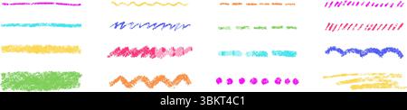 Hand drawn crayon scribble lines. Doodle chalk marker line stripes collection. Wavy chalk texture underlines. Handmade brush scribble dividers. Vector Stock Vector