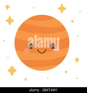 Smiling red Mars with crater details and orbiting glow, great for science classroom posters, fun space infographics, or astronomy-themed kids Stock Vector