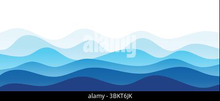 Blue sea waves layered vector background. Blue river ocean wave layer vector background. abstract zigzag wavy shapes background. Vector Illustration Stock Vector