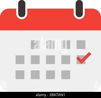 Calendar icon with clock, checkmark, exclamation sign, calendar icon flat design. Event calendar reminder, business meeting schedule, appointment. Stock Vector