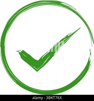Green check mark, red cross, x mark icon set, right, wrong hand-drawn vector sign. Correct, rejection symbol. Check mark, tick mark, brush style. Stock Vector