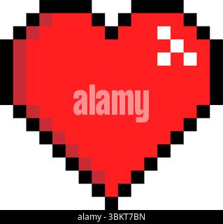 Pixel art red heart icon, pixelated heart icon with black outline, love sign isolated on white background, pixelated red heart symbol, valentine icon Stock Vector
