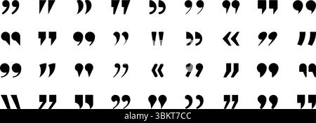 Set of quote marks, quotes icon pack. Black quotation marks. Quote mark sign, inverted commas, talking marks, talk speech bubble icon design pack. Stock Vector