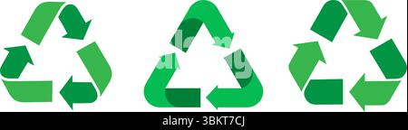 Recycle icon set. Recycling arrow symbols in different styles. Green, black Reusing label sign. Recycle badge vector illustration. Flat recycle icon Stock Vector