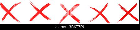 Green check mark, red cross, x mark icon set, right, wrong hand-drawn vector sign. Correct, rejection symbol. Check mark, tick mark, brush style. Stock Vector